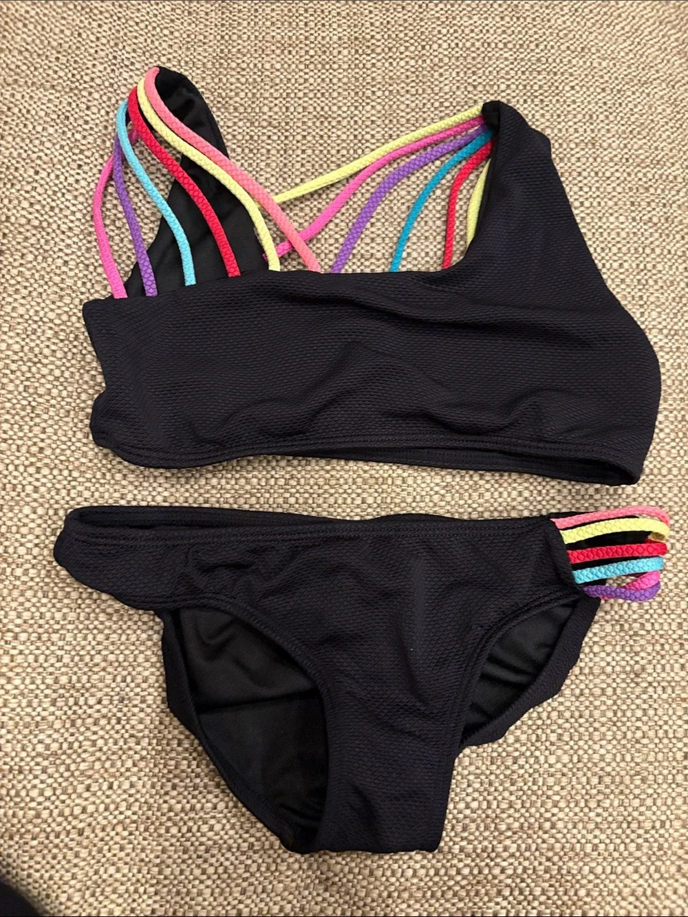 Peixoto Black Girls' Bikini with Rainbow Strap Accents